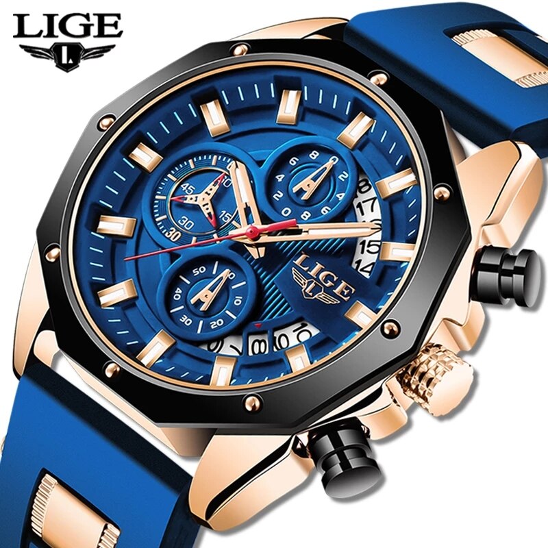 Luxury Watch Mockup - LIGE Fashion Men Watches Top Brand