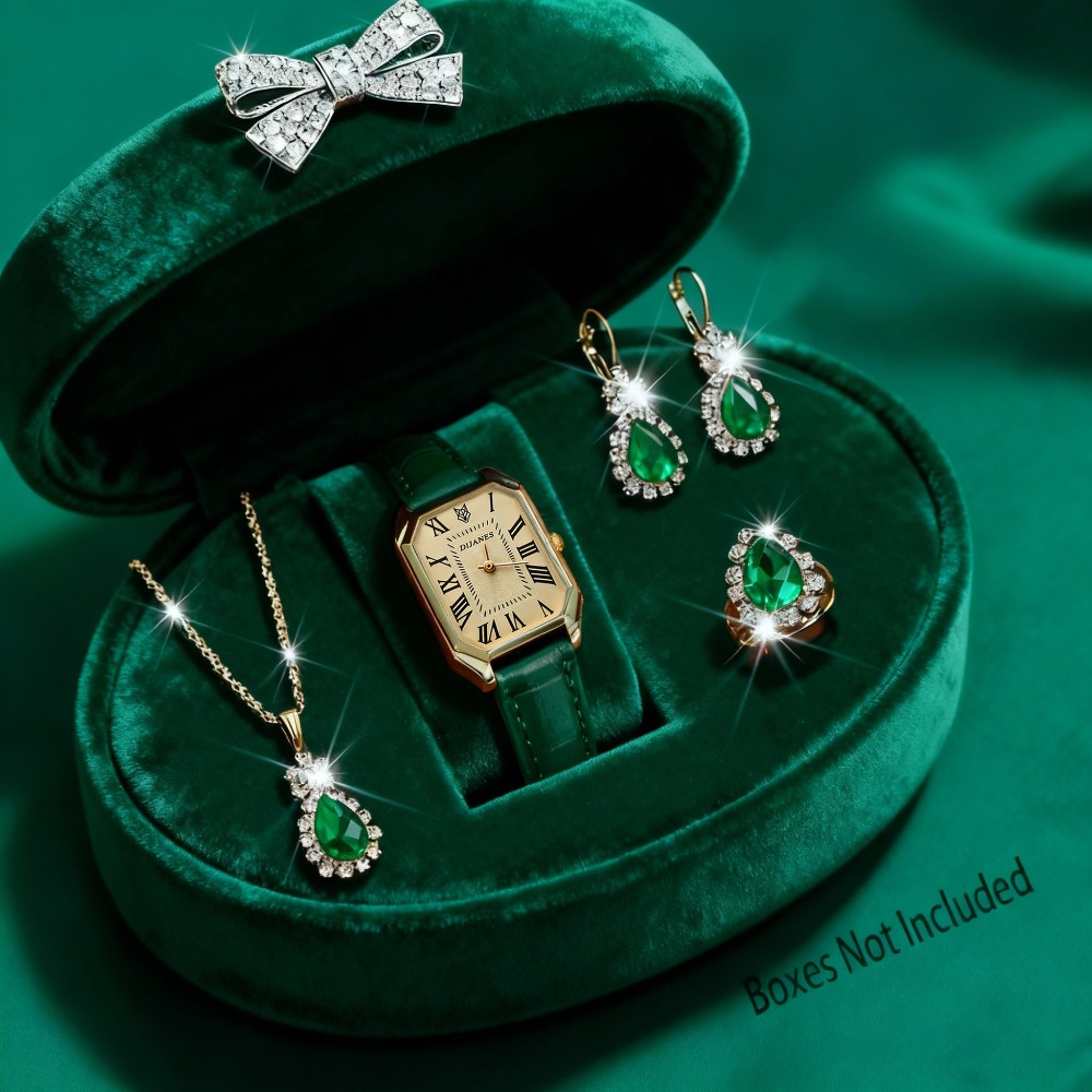 Luxury Watch With Leather Strap - 5pcs/set, Luxury Women's Watch Set, Fashion
