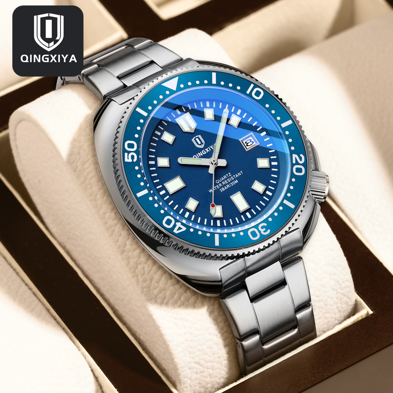 Luxury Watch Mockup - QINGXIYA Brand Fashion Classic Blue Quartz