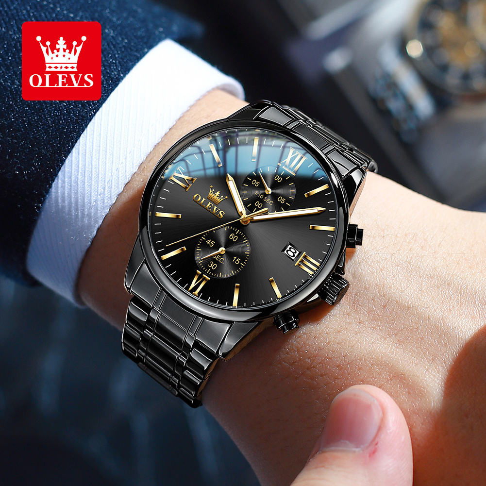 OLEVS 2886 Classic Black Quart - Luxury Watch Mockup ulasan dan harga