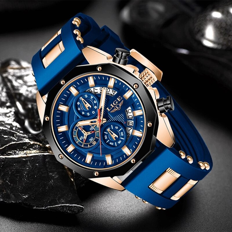 LIGE Fashion Men Watches Top B - Luxury Watch Mockup ulasan dan harga