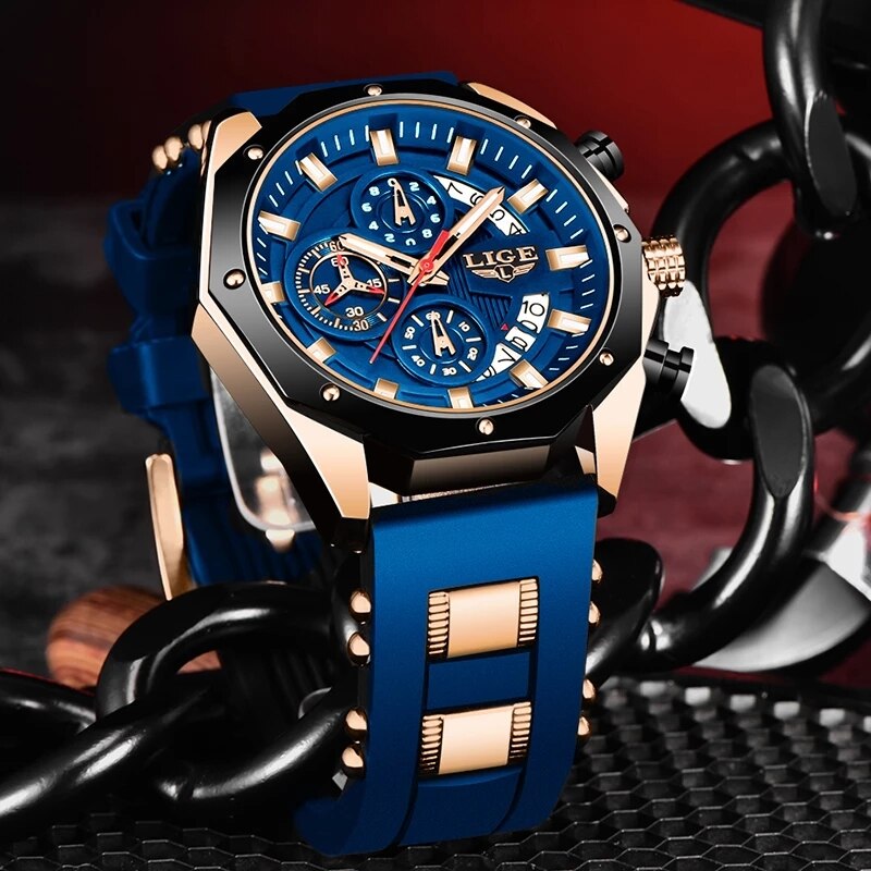 LIGE Fashion Men Watches Top B - Luxury Watch Mockup ulasan dan harga