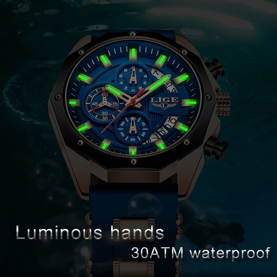 LIGE Fashion Men Watches Top B - Luxury Watch Mockup ulasan dan harga