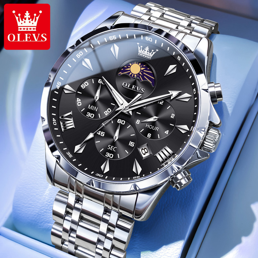OLEVS 3653 Brand Moon Phase Ca - Luxury Watch Mockup ulasan dan harga