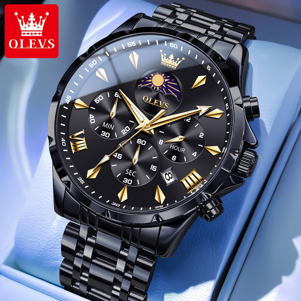 OLEVS 3653 Brand Moon Phase Ca - Luxury Watch Mockup ulasan dan harga