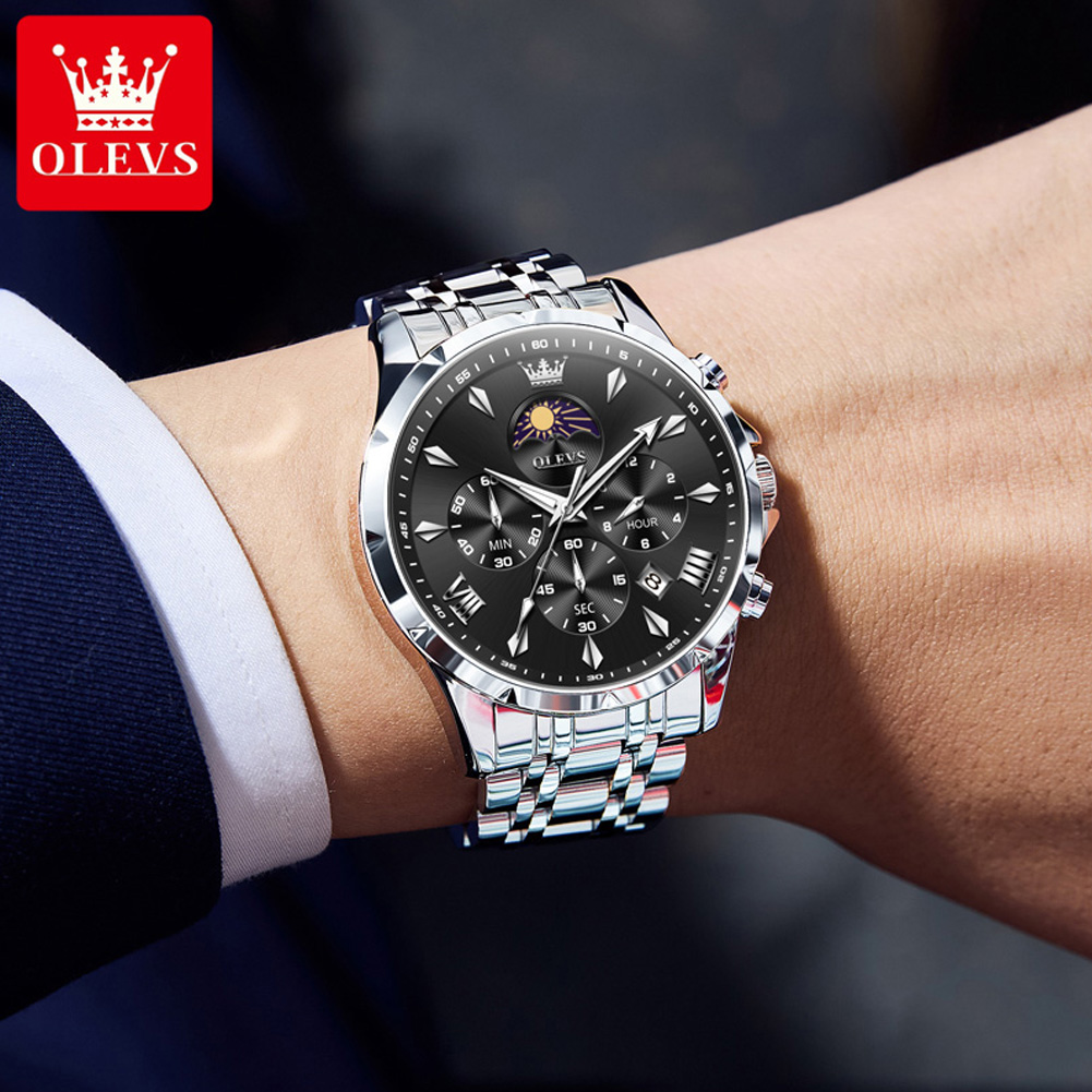 OLEVS 3653 Brand Moon Phase Ca - Luxury Watch Mockup ulasan dan harga
